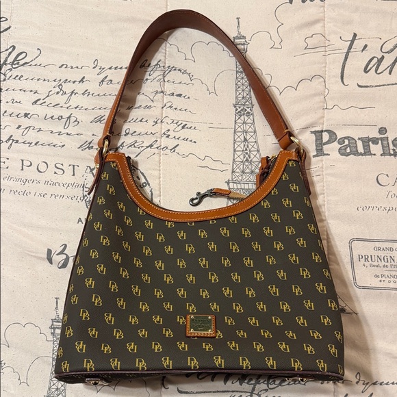 Dooney & Bourke Handbags - Dooney & Bourke Black and Tan Logo Shoulder Bag